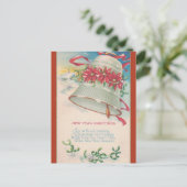 ヴィンテージベルとポインセチア新年 ポストカード (スタンド正面)