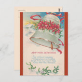 ヴィンテージベルとポインセチア新年 ポストカード (正面/裏面)