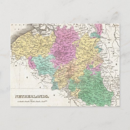 ヴィンテージベルギーの地図(1827年) ポストカード (正面)