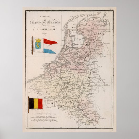 ヴィンテージベルギー・オランダの地図(1839年) ポスター (正面)