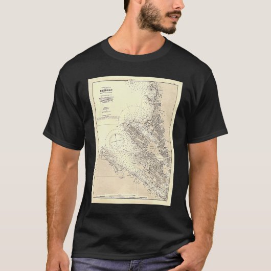 ヴィンテージベルゲンノルウェーの地図1888 Tシャツ (正面)