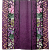 ヴィンテージベルベビクトリアンルパープルフローラタペストリー シャワーカーテン (正面)