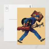 ヴィンテージベルホップインユニフォーム、スーツケース、ゴルフクラブ ポストカード (正面/裏面)