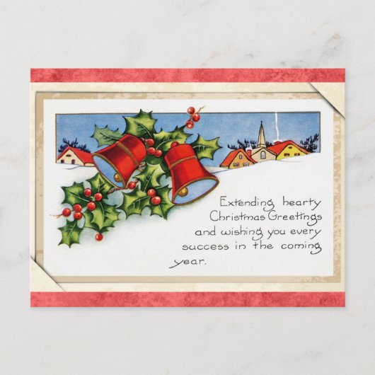 ヴィンテージベルホリー雪クリスマスグリーティング ポストカード (正面)