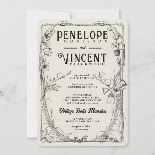 ヴィンテージベル結婚フラワーズ 招待状 (正面)