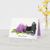 ヴィンテージベローズカメラ誕生日 カード (黄色い花)