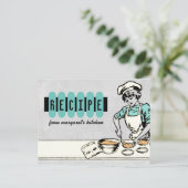 ヴィンテージベーカリーガールシェフケーキパイレシピカード ポストカード (スタンド正面)