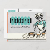 ヴィンテージベーカリーガールシェフケーキパイレシピカード ポストカード (正面/裏面)