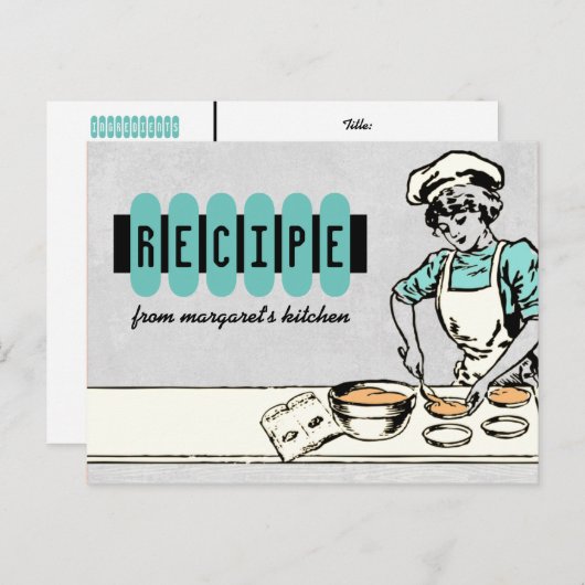 ヴィンテージベーカリーガールシェフケーキパイレシピカード ポストカード (正面/裏面)