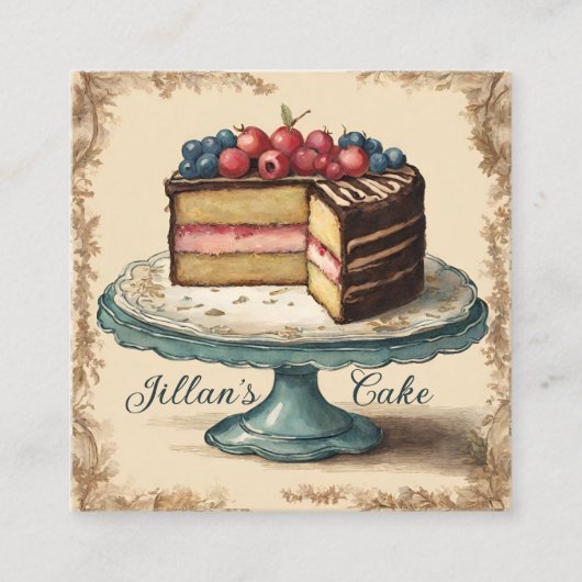 ヴィンテージベーカーベーカリーケータリングケーキ スクエア名刺 (正面)