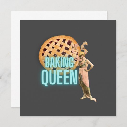 ヴィンテージベーキングクイーンオングレーフラットグリーティングカード (正面/裏面)