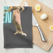 ヴィンテージベーキングクイーンオングレー キッチンタオル (四つ折り)