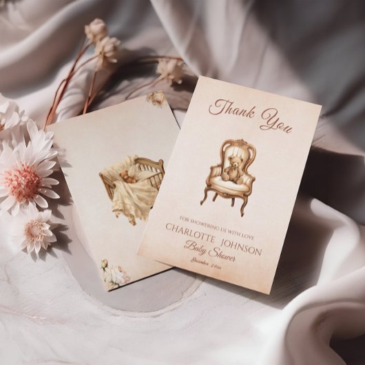 ヴィンテージベージクラシックー男女兼用ベビーシャワー サンキューカード