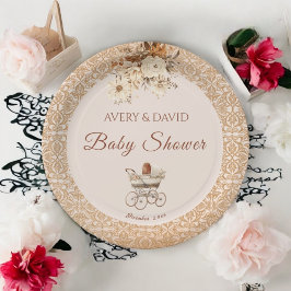 ヴィンテージベージクラシックー男女兼用ベビーシャワー ペーパープレート