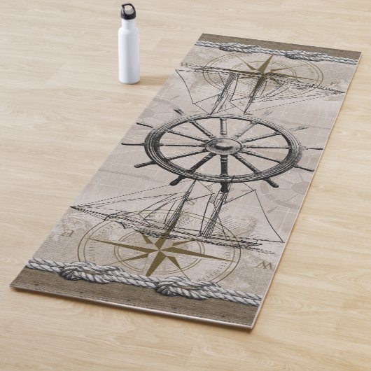 ヴィンテージベージュとブラウン航海のグラフィック ヨガマット (インサイチュ)