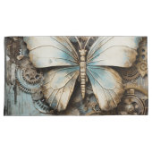 ヴィンテージベージュとブルーバタフライ 枕カバー (正面右)