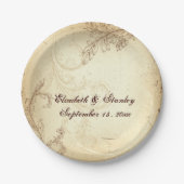 ヴィンテージベージュと茶色のス結婚クロール ペーパープレート (正面)