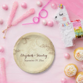 ヴィンテージベージュと茶色のス結婚クロール ペーパープレート (パーティー)