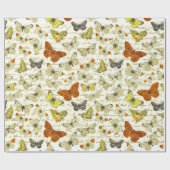 ヴィンテージベージュイエローバタフライパターンスクリプト ラッピングペーパー (フラット)
