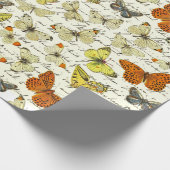ヴィンテージベージュイエローバタフライパターンスクリプト ラッピングペーパー (角)