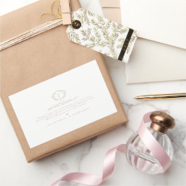 ヴィンテージベージュクレストモノグラム結婚の歓迎 長方形シール