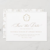 ヴィンテージベージュクレストモノグラム結婚ズ セーブザデート (正面/裏面)