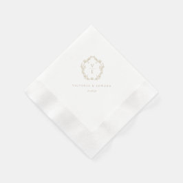 ヴィンテージベージュクレストモノグラム結婚ズ 縁ありカクテルナプキン