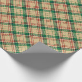 ヴィンテージベージュグリーンレッド格子模様 ラッピングペーパー (角)