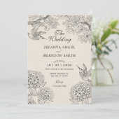 ヴィンテージベージュバードアジサイ結婚の花 招待状 (スタンド正面)