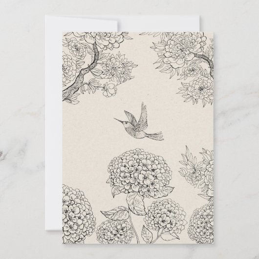 ヴィンテージベージュバードアジサイ花誕生日 招待状 (裏面)