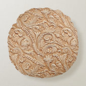 ヴィンテージベージュフェイク革 ラウンドクッション (正面)
