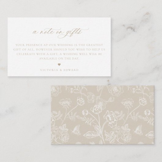 ヴィンテージベージュフローラギフトに関する結婚メモ エンクロージャーカード (正面/裏面)