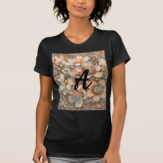ヴィンテージベージュブラウンさくらんぼ花モノグラム Tシャツ (正面)