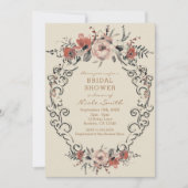 ヴィンテージベージュボタニカルフローラブライダルシャワー 招待状 (正面)