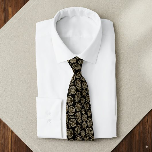 ヴィンテージベージュ化石トリロバイトのアンモナイト模様 ネクタイ