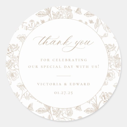 ヴィンテージベージュ結婚フローラさん ラウンドシール (正面)