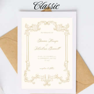 ヴィンテージベージュ結婚式招待状テンプレート 招待状