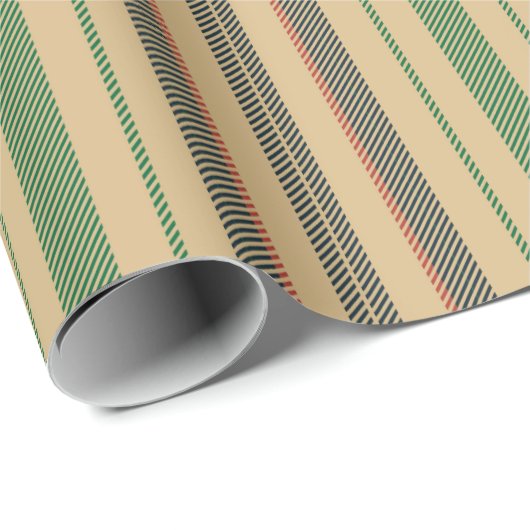 ヴィンテージベージュ赤い緑のパターストライプンのクリスマス ラッピングペーパー (ロールコーナー)