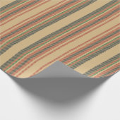 ヴィンテージベージュ赤い緑の黒いストライプクリスマス ラッピングペーパー (角)