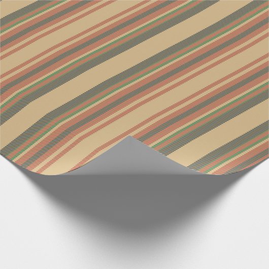 ヴィンテージベージュ赤い緑の黒いストライプクリスマス ラッピングペーパー (角)