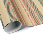 ヴィンテージベージュ赤い緑の黒いストライプクリスマス ラッピングペーパー (ロールコーナー)