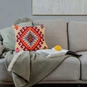 ヴィンテージベージュ金ゴールドラストオレンジターキリムラグ クッション