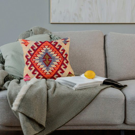 ヴィンテージベージュ金ゴールドラストオレンジターキリムラグ クッション