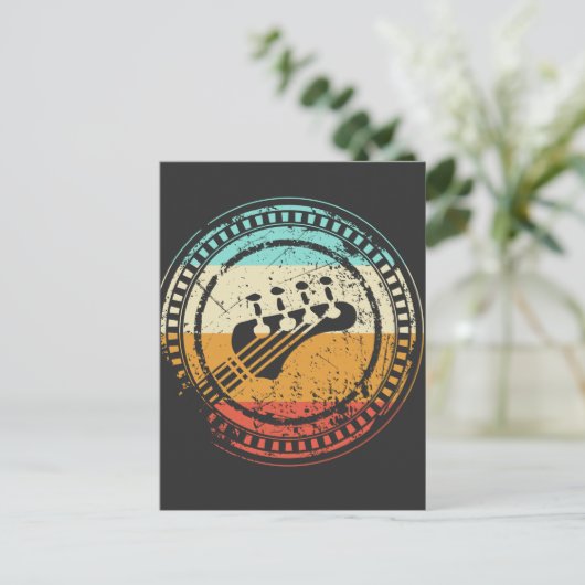 ヴィンテージベースのギターヘッドストックレトロギタリスト ポストカード (スタンド正面)