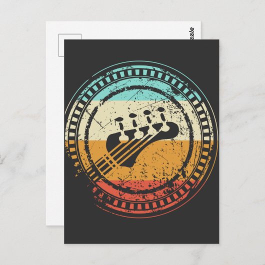 ヴィンテージベースのギターヘッドストックレトロギタリスト ポストカード (正面/裏面)