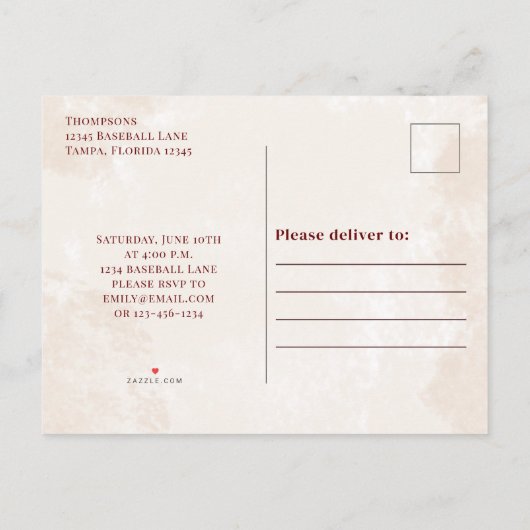 ヴィンテージベースボールオールスターシンプルバースデーパーティー インビテーションポストカード (裏面)