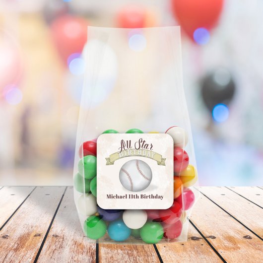 ヴィンテージベースボールオールスターシンプルバースデーパーティー スクエアシール