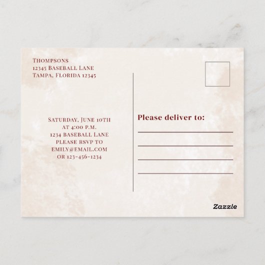 ヴィンテージベースボールオールスターシンプルバースデーパーティー ポストカード (裏面)