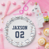 ヴィンテージベースボールオールスター誕生日ネイビー ペーパープレート (パーティー)