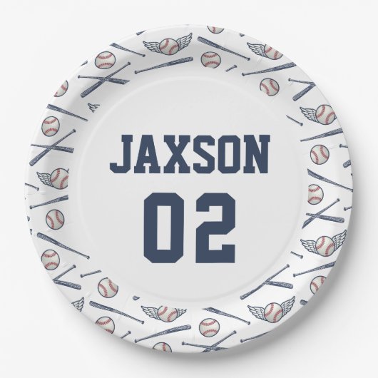 ヴィンテージベースボールオールスター誕生日ネイビー ペーパープレート (正面)